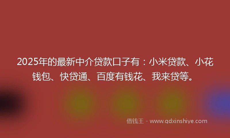 2025年的最新中介贷款口子有：小米贷款、小花钱包、快贷通、百度有钱花、我来贷等。