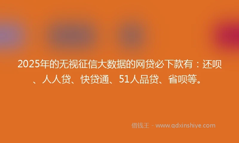 2025年的无视征信大数据的网贷必下款有：还呗、人人贷、快贷通、51人品贷、省呗等。
