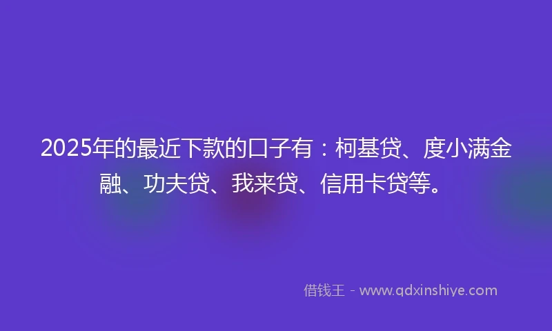 2025年的最近下款的口子有：柯基贷、度小满金融、功夫贷、我来贷、信用卡贷等。