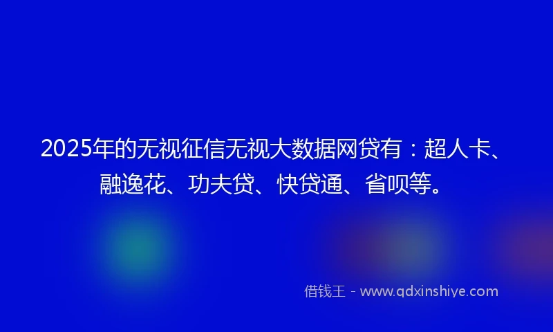 2025年的无视征信无视大数据网贷有：超人卡、融逸花、功夫贷、快贷通、省呗等。