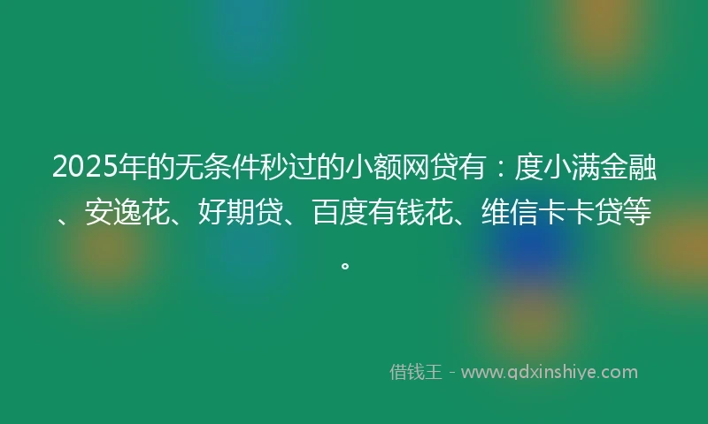 2025年的无条件秒过的小额网贷有：度小满金融、安逸花、好期贷、百度有钱花、维信卡卡贷等。