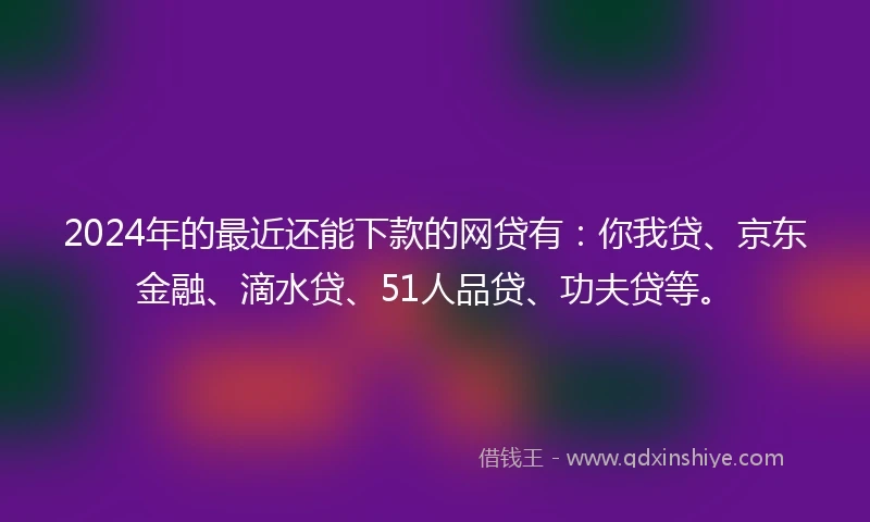 2024年的最近还能下款的网贷有：你我贷、京东金融、滴水贷、51人品贷、功夫贷等。