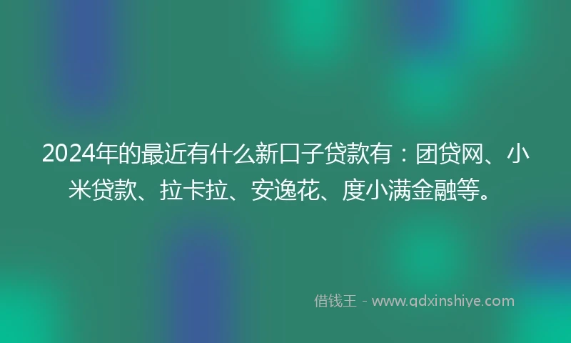 2024年的最近有什么新口子贷款有：团贷网、小米贷款、拉卡拉、安逸花、度小满金融等。