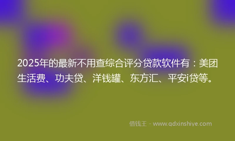 2025年的最新不用查综合评分贷款软件有：美团生活费、功夫贷、洋钱罐、东方汇、平安i贷等。