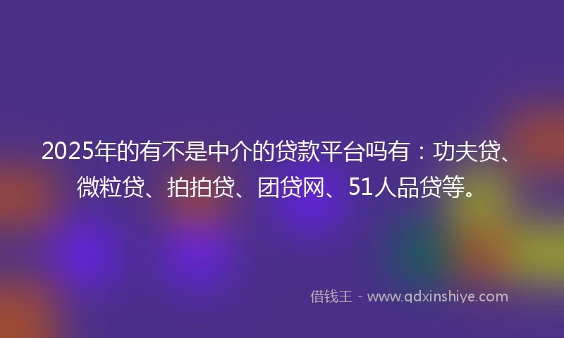 2025年的有不是中介的贷款平台吗有：功夫贷、微粒贷、拍拍贷、团贷网、51人品贷等。