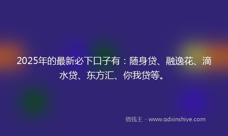 2025年的最新必下口子有：随身贷、融逸花、滴水贷、东方汇、你我贷等。