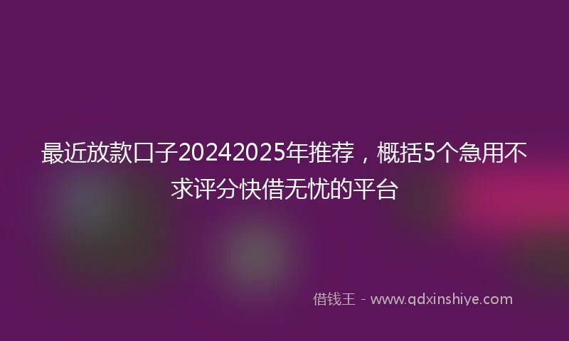 最近放款口子20242025年推荐，概括5个急用不求评分快借无忧的平台