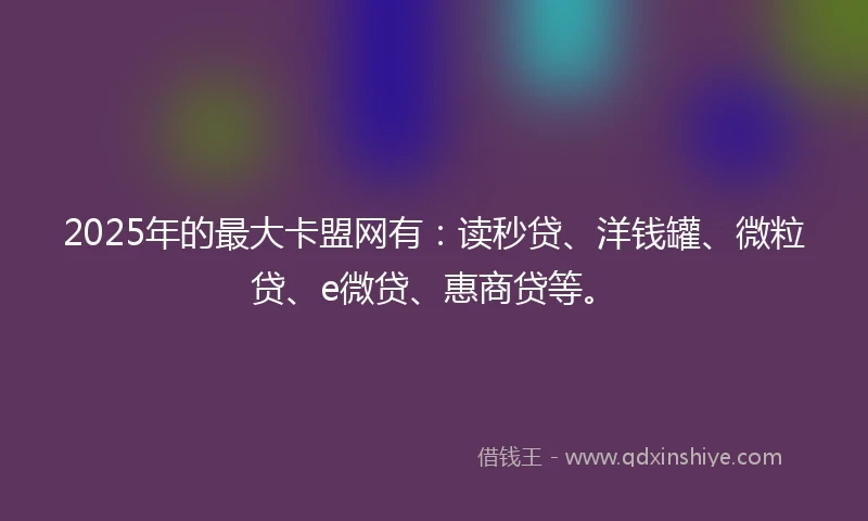 2025年的最大卡盟网有：读秒贷、洋钱罐、微粒贷、e微贷、惠商贷等。