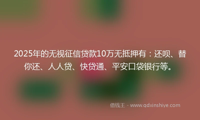 2025年的无视征信贷款10万无抵押有：还呗、替你还、人人贷、快贷通、平安口袋银行等。