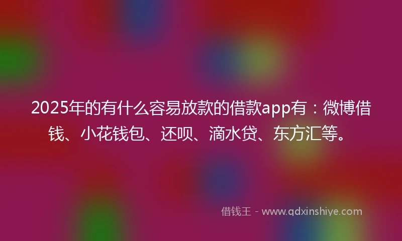 2025年的有什么容易放款的借款app有：微博借钱、小花钱包、还呗、滴水贷、东方汇等。
