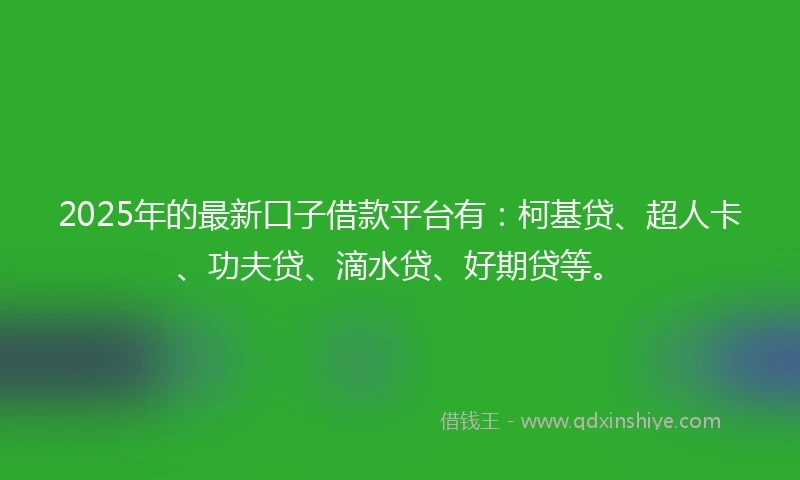2025年的最新口子借款平台有：柯基贷、超人卡、功夫贷、滴水贷、好期贷等。