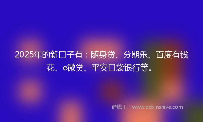 2025年的新口子有：随身贷、分期乐、百度有钱花、e微贷、平安口袋银行等。