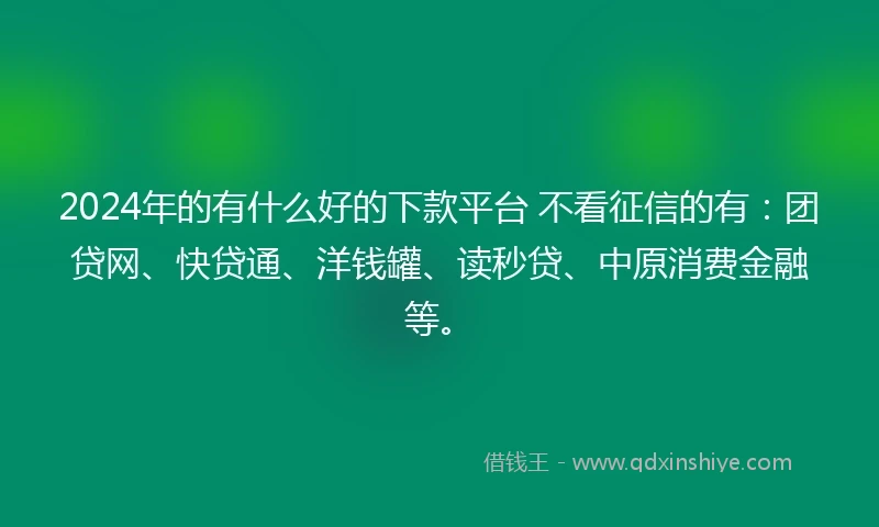 2024年的有什么好的下款平台 不看征信的有：团贷网、快贷通、洋钱罐、读秒贷、中原消费金融等。