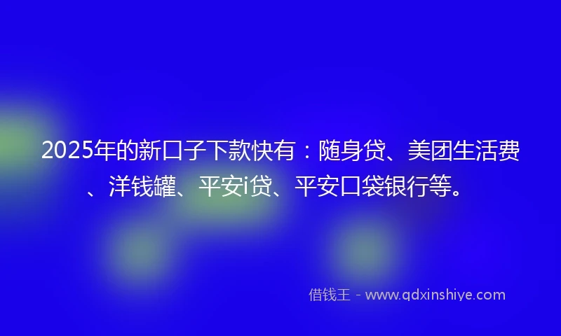 2025年的新口子下款快有：随身贷、美团生活费、洋钱罐、平安i贷、平安口袋银行等。