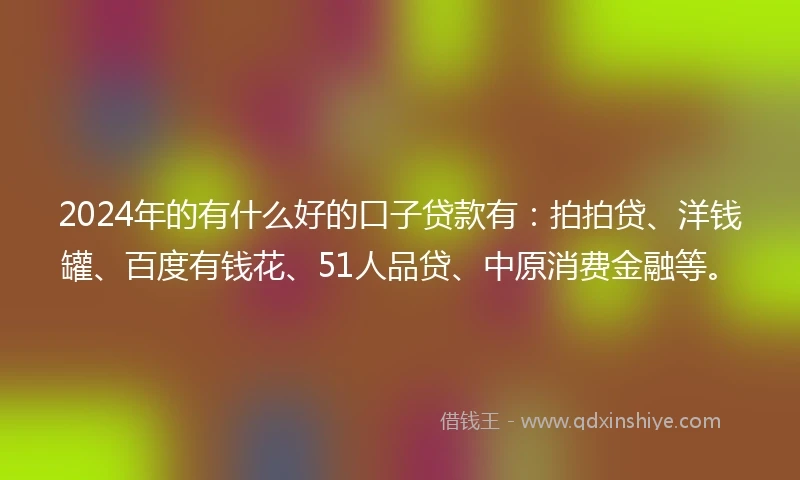 2024年的有什么好的口子贷款有：拍拍贷、洋钱罐、百度有钱花、51人品贷、中原消费金融等。