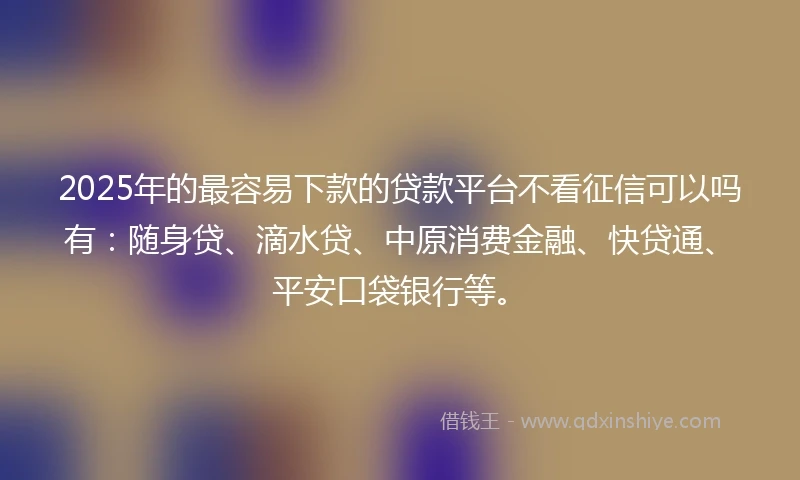 2025年的最容易下款的贷款平台不看征信可以吗有：随身贷、滴水贷、中原消费金融、快贷通、平安口袋银行等。