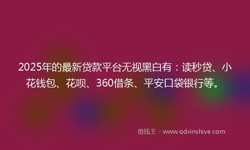 2025年的最新贷款平台无视黑白有：读秒贷、小花钱包、花呗、360借条、平安口袋银行等。