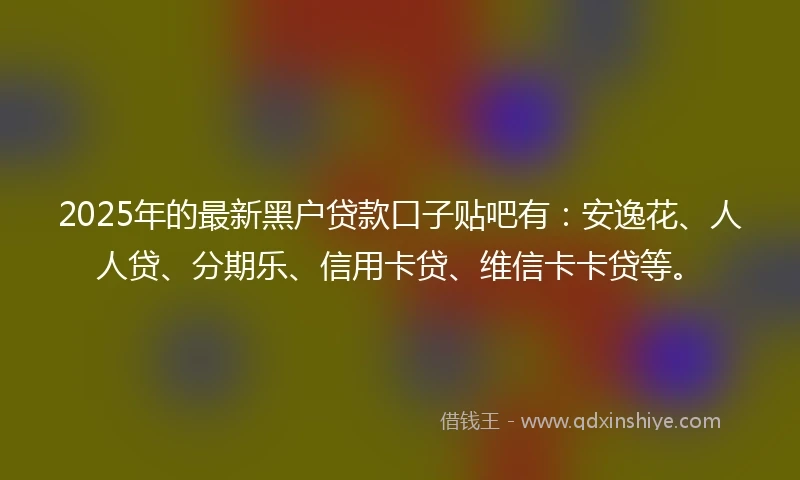 2025年的最新黑户贷款口子贴吧有：安逸花、人人贷、分期乐、信用卡贷、维信卡卡贷等。