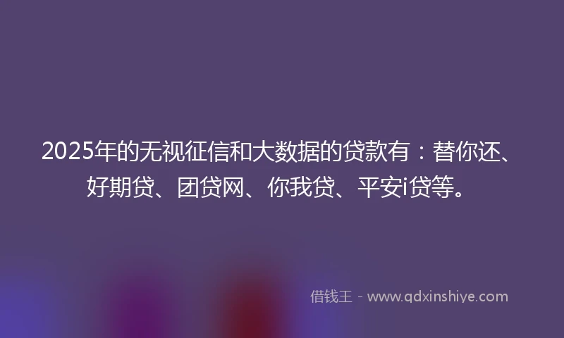 2025年的无视征信和大数据的贷款有：替你还、好期贷、团贷网、你我贷、平安i贷等。