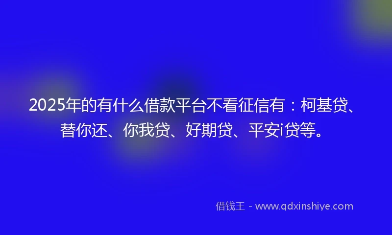 2025年的有什么借款平台不看征信有：柯基贷、替你还、你我贷、好期贷、平安i贷等。