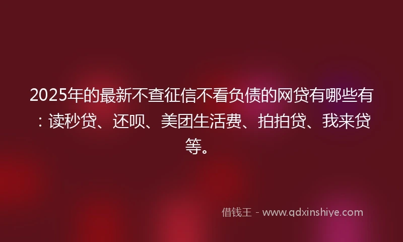 2025年的最新不查征信不看负债的网贷有哪些有：读秒贷、还呗、美团生活费、拍拍贷、我来贷等。