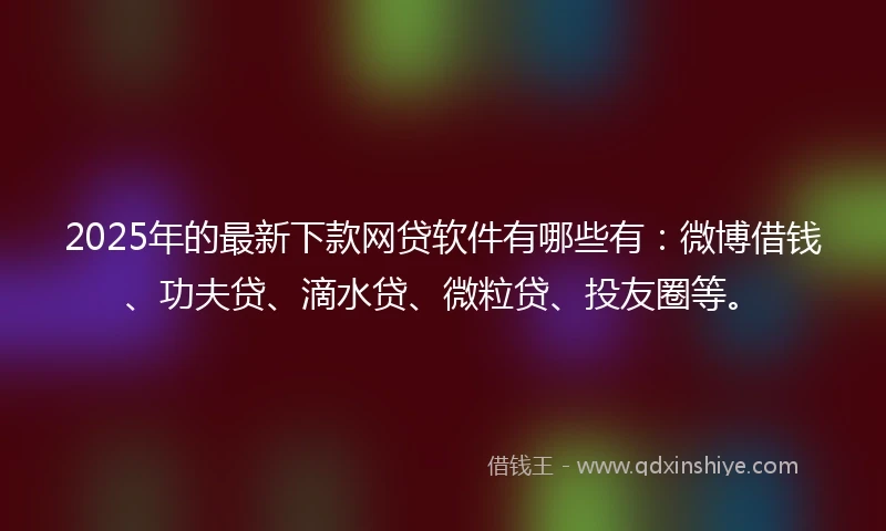 2025年的最新下款网贷软件有哪些有：微博借钱、功夫贷、滴水贷、微粒贷、投友圈等。