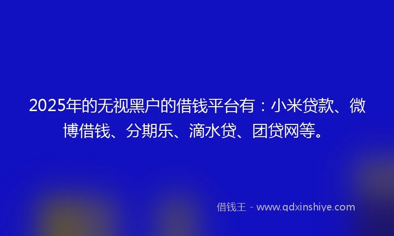 2025年的无视黑户的借钱平台有：小米贷款、微博借钱、分期乐、滴水贷、团贷网等。
