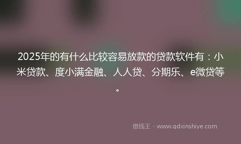2025年的有什么比较容易放款的贷款软件有：小米贷款、度小满金融、人人贷、分期乐、e微贷等。
