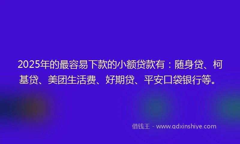 2025年的最容易下款的小额贷款有：随身贷、柯基贷、美团生活费、好期贷、平安口袋银行等。