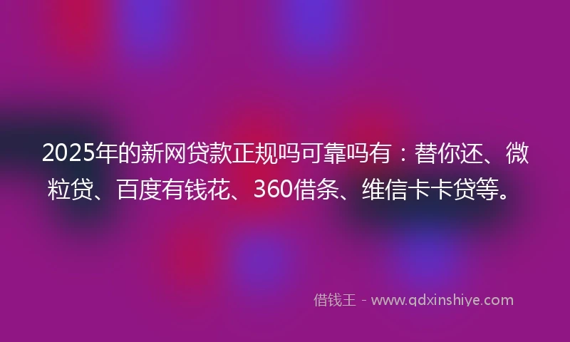 2025年的新网贷款正规吗可靠吗有：替你还、微粒贷、百度有钱花、360借条、维信卡卡贷等。
