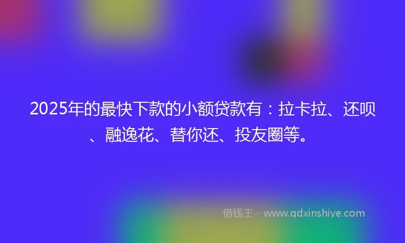 2025年的最快下款的小额贷款有：拉卡拉、还呗、融逸花、替你还、投友圈等。