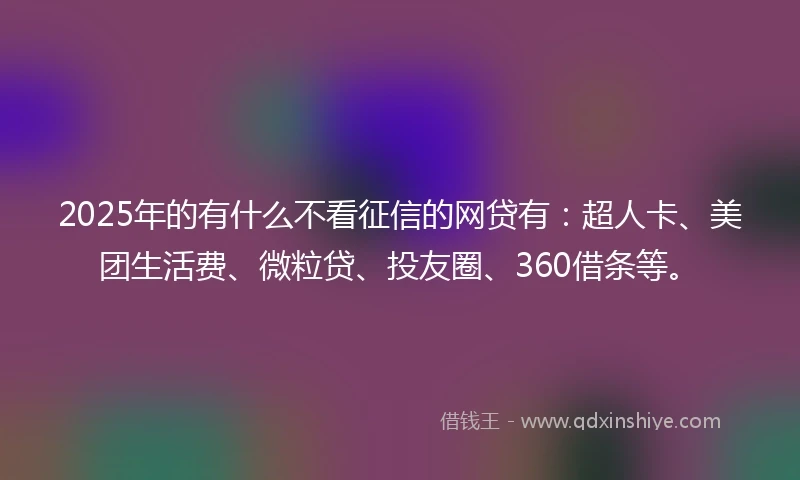 2025年的有什么不看征信的网贷有：超人卡、美团生活费、微粒贷、投友圈、360借条等。