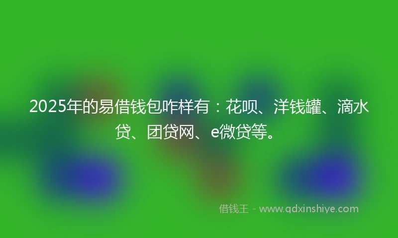 2025年的易借钱包咋样有：花呗、洋钱罐、滴水贷、团贷网、e微贷等。