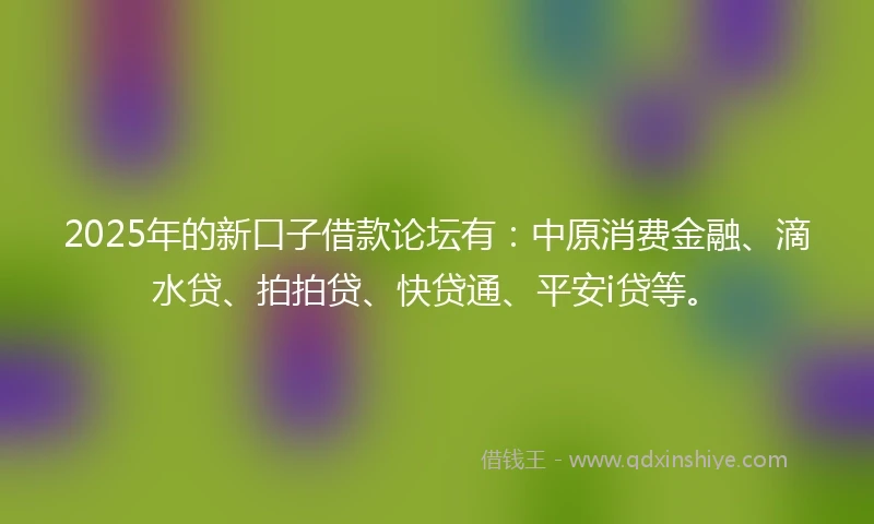 2025年的新口子借款论坛有：中原消费金融、滴水贷、拍拍贷、快贷通、平安i贷等。