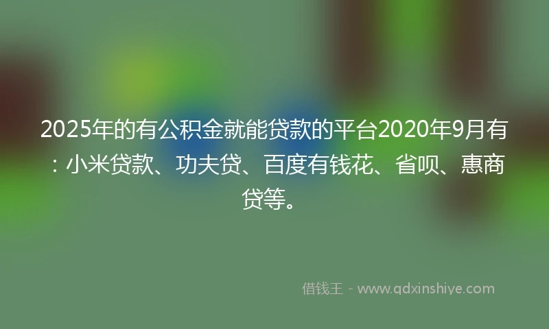 2025年的有公积金就能贷款的平台2020年9月有：小米贷款、功夫贷、百度有钱花、省呗、惠商贷等。