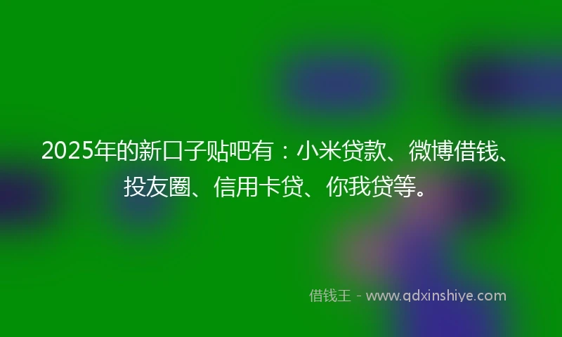 2025年的新口子贴吧有：小米贷款、微博借钱、投友圈、信用卡贷、你我贷等。