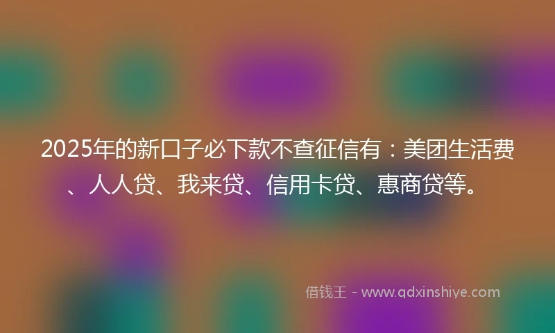 2025年的新口子必下款不查征信有：美团生活费、人人贷、我来贷、信用卡贷、惠商贷等。