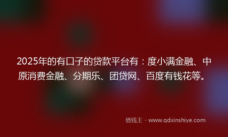 2025年的有口子的贷款平台有：度小满金融、中原消费金融、分期乐、团贷网、百度有钱花等。