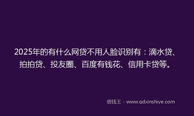 2025年的有什么网贷不用人脸识别有：滴水贷、拍拍贷、投友圈、百度有钱花、信用卡贷等。