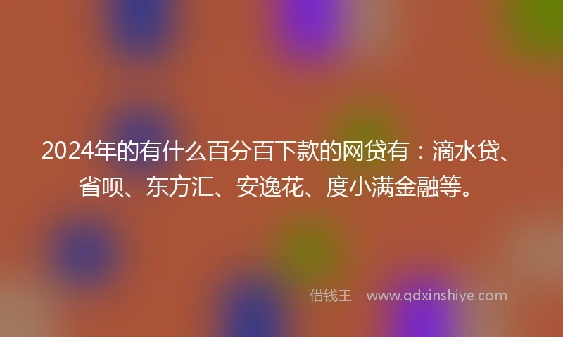 2024年的有什么百分百下款的网贷有：滴水贷、省呗、东方汇、安逸花、度小满金融等。