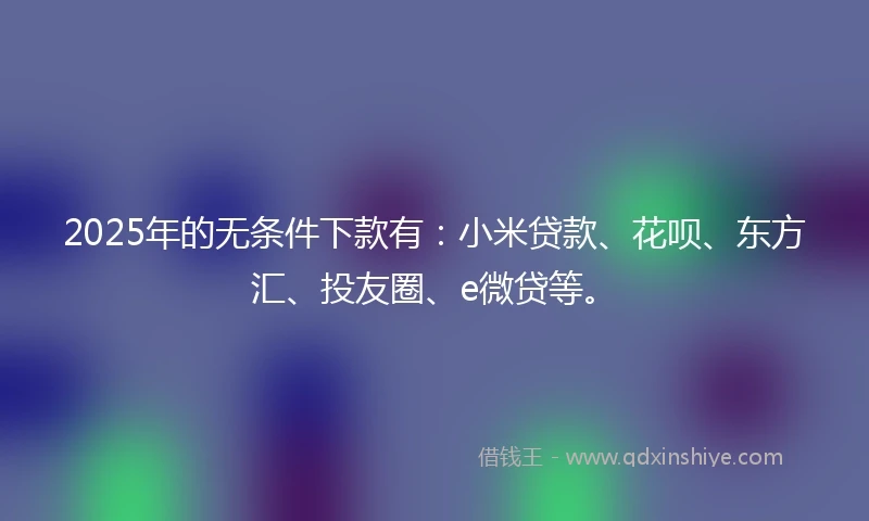 2025年的无条件下款有：小米贷款、花呗、东方汇、投友圈、e微贷等。