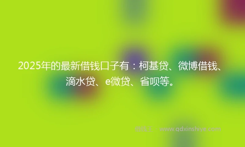 2025年的最新借钱口子有：柯基贷、微博借钱、滴水贷、e微贷、省呗等。