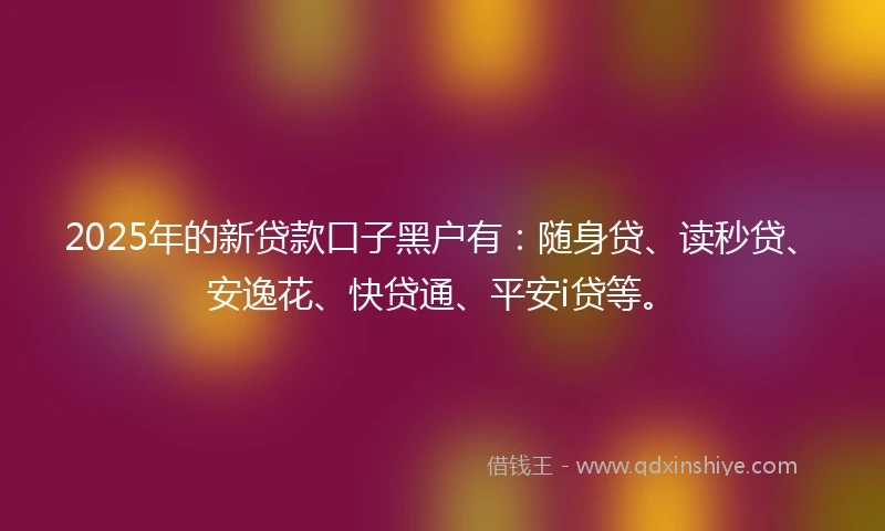 2025年的新贷款口子黑户有：随身贷、读秒贷、安逸花、快贷通、平安i贷等。