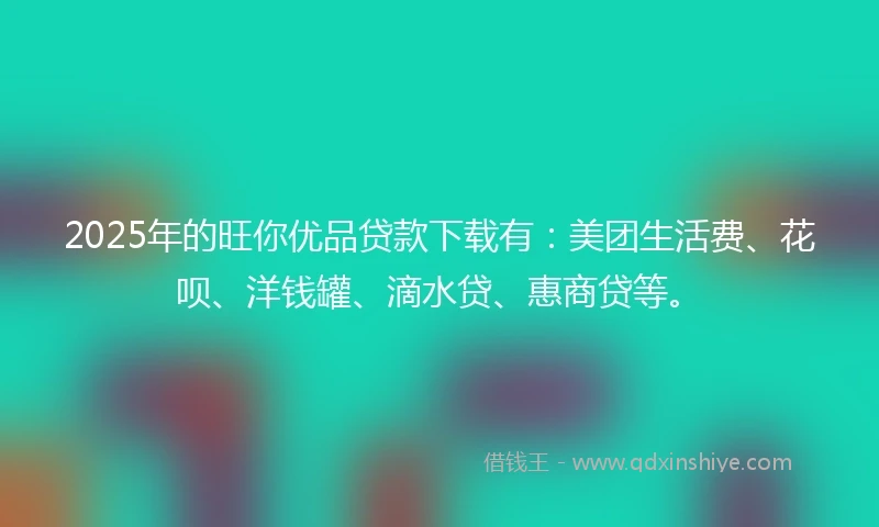 2025年的旺你优品贷款下载有：美团生活费、花呗、洋钱罐、滴水贷、惠商贷等。