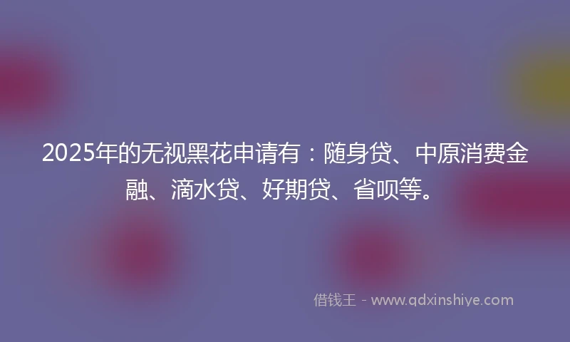 2025年的无视黑花申请有：随身贷、中原消费金融、滴水贷、好期贷、省呗等。