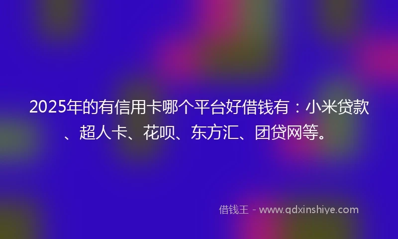 2025年的有信用卡哪个平台好借钱有：小米贷款、超人卡、花呗、东方汇、团贷网等。