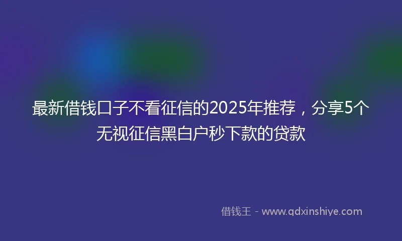 最新借钱口子不看征信的2025年推荐，分享5个无视征信黑白户秒下款的贷款