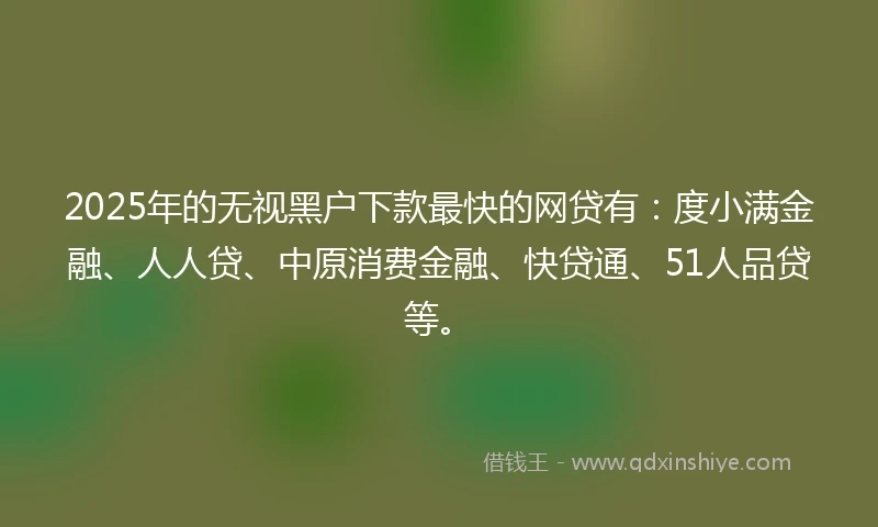 2025年的无视黑户下款最快的网贷有：度小满金融、人人贷、中原消费金融、快贷通、51人品贷等。