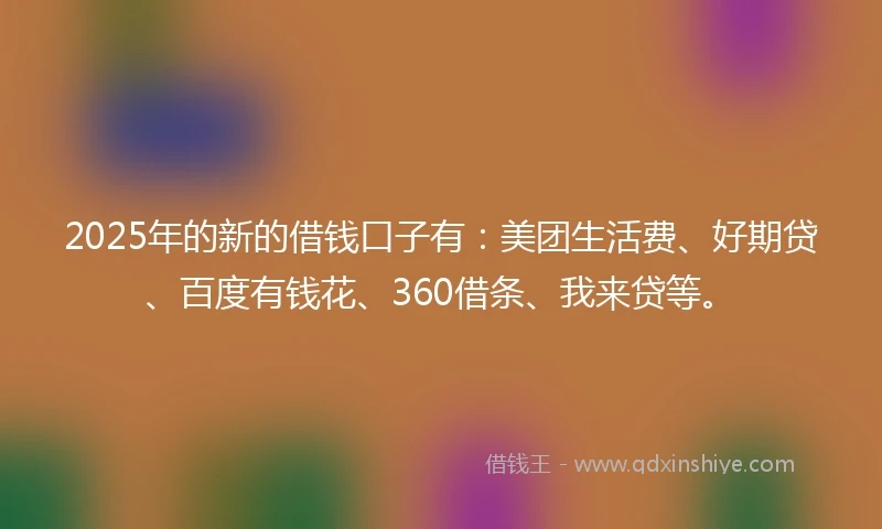 2025年的新的借钱口子有：美团生活费、好期贷、百度有钱花、360借条、我来贷等。