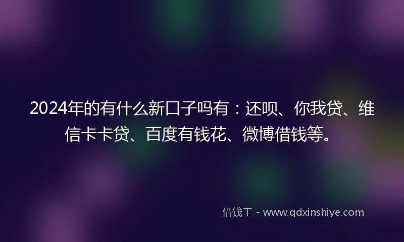 2024年的有什么新口子吗有：还呗、你我贷、维信卡卡贷、百度有钱花、微博借钱等。